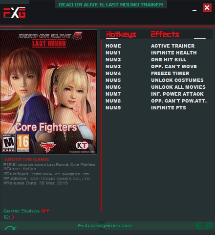 Dead or Alive 5 Last Round : Core Fighters v1.10C Trainer +9